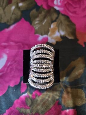 Crystal Pavé Stacked Silver-Tone Statement Ring